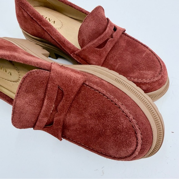 PORTLAND LEATHER Zoe Chunky Penny Loafer Lug Sole Suede in Rust - Picture 3 of 10
